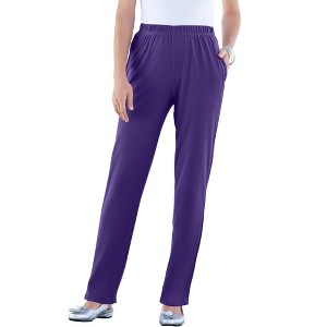 Roaman's Women's Plus Size Tall Straight Leg Soft Knit Pant - 1 of 4
