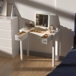 Elegant Black Vanity Table with LED Lights, Flip-Top Mirror and 2 Drawers, Jewelry Storage for Women Dressing - 1 of 4