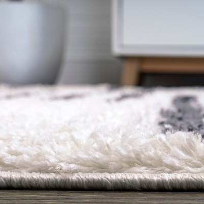 Ivory and Gray Striped Shag Area Rug 3 x 5