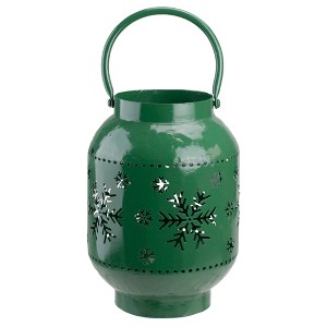 Northlight 10" Green Snowflake Cutout Christmas Candle Lantern- Metal - 1 of 3
