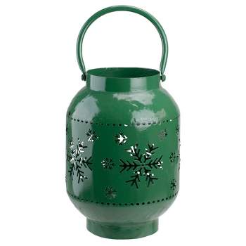 Northlight 10" Green Snowflake Cutout Christmas Candle Lantern- Metal