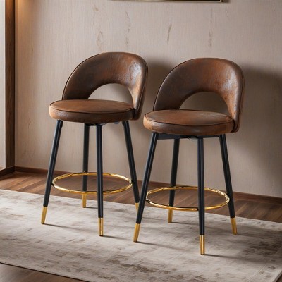 Set of 2,360 ° rotatable bar chair.Modern PU comfortable upholstered bar chair with smooth and beautiful black metal legs - Leovsnove