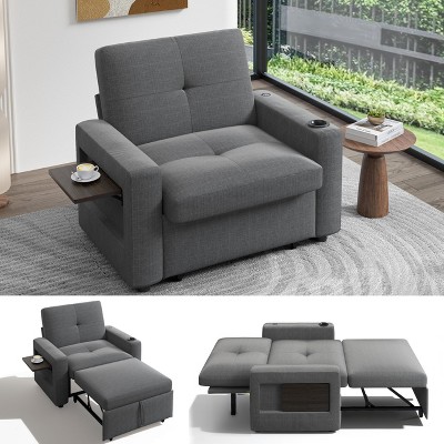 Vipbear 42.5" W Sleeper Sofa Bed with Pull Out Bed,3-in-1 Convertible Sleeper Sofa Chair with Adjustable Reclining Backrest,USB Ports,Side Table