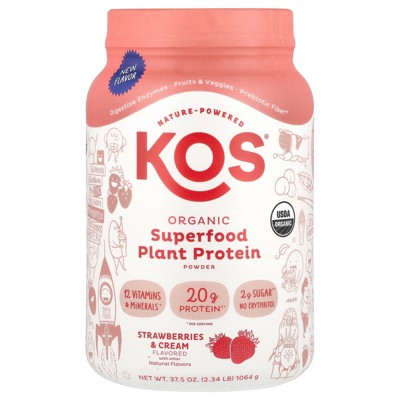 KOS Organic Superfood Plant Protein Powder, Strawberries & Cream, 2.34 lb (1,064 g)