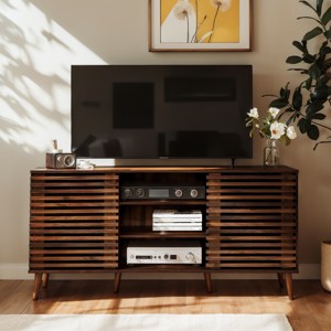 Subrtex Solid Wood TV Stand for TVs Up to 60" With Double Sliding Doors And Storage - 1 of 4