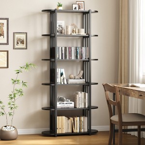 6 Tier Wooden Bookshelf - 71 Inches Industrial Tall Open Bookcase, Metal Frame, Freestanding Wooden Bookshelf, for Bedroom, Living Room, Home Office - 1 of 4