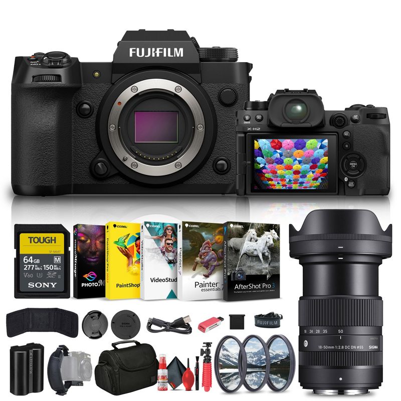FUJIFILM X-H2 Mirrorless Camera (16757045) + Sigma 18-50mm Lens + 64GB Card + More, 1 of 5