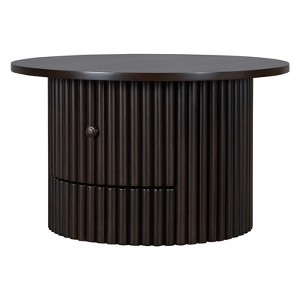 FONTOI Round Coffee Table with a Hiden Drawer, Farmhouse Center Table with Vertical Slat Base for Living Room, Dark Brown, 30.5"*18.5"*30.5" - 1 of 4