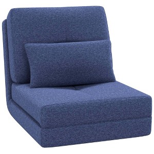 HOMCOM Convertible Flip Chair, Floor Lazy Sofa, Folding Upholstered Couch Bed with Adjustable Backrest, Metal Frame and Pillows for Living Room - 1 of 4