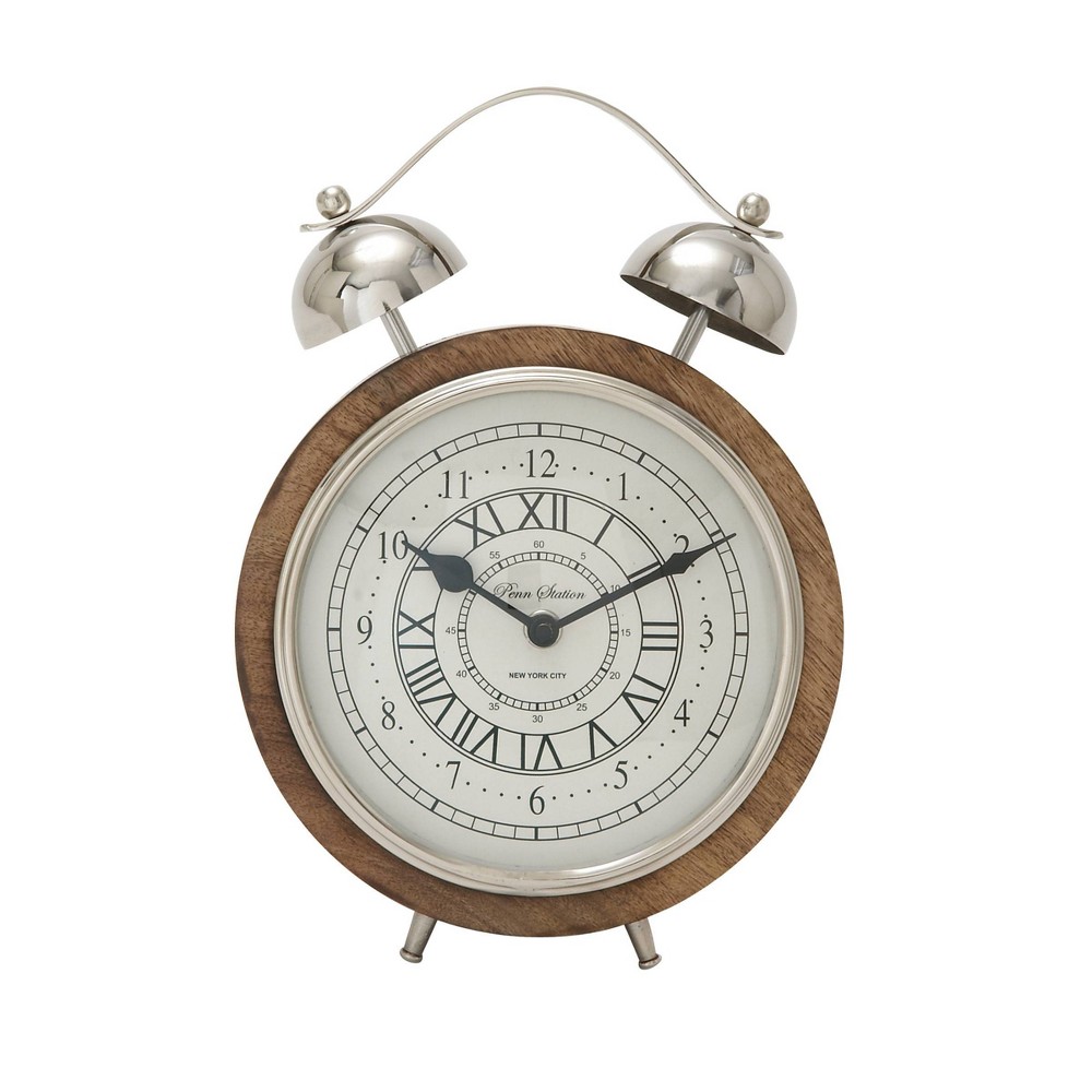 Photos - Wall Clock 10"x7" Mango Wood Clock with Bell Style Top Brown - Novogratz: Silent, Ara