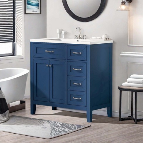 NicBex 35.9" Bathroom Storage Cabinet with Sink, Bathroom Vanity, 3 Drawers and 1 Spacious Cabinet for Bathroom, Blue - image 1 of 4