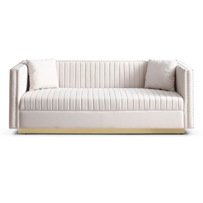 NicBex Velvet 3 Seater Sofa Couch with Nailhead Decoration Modern Upholstered Sofa with Sturdy Base for Living Room