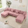 U-Shape Sectional Sofa with 2 Ottomans, 4-Seater Sofa with Armrests and Cylindrical Legs, Boucle Fabric Couch with Cushion-Coolbibila - 3 of 4