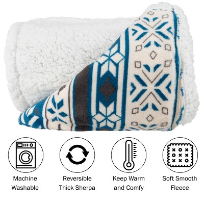 Blue and White Reversible Fleece Sherpa Throw Blanket