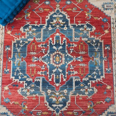 Vintage Red and Blue Rectangular Synthetic Area Rug