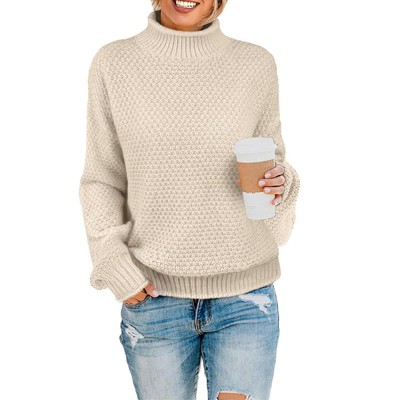 Clearlove Womens Sweaters  Fall Long Sleeve Turtleneck Casual Loose Chunky Knitted Pullover Plain Sweater Jumper Top Winter