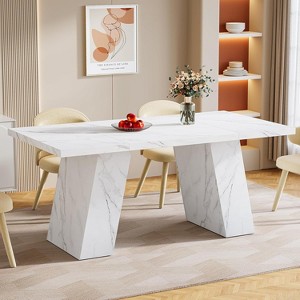 Tribesigns Modern Dining Table for 6 People, 63" Faux Marble Rectangular Dinning Table with Wooden Base - 1 of 4