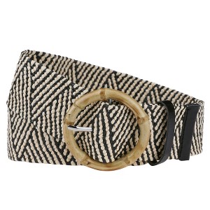 INSPIRE CHIC Women's Woven Stretchy Straw Rattan Round Buckle Elastic Boho Wide Waistband Belts 1 Pc - 1 of 4