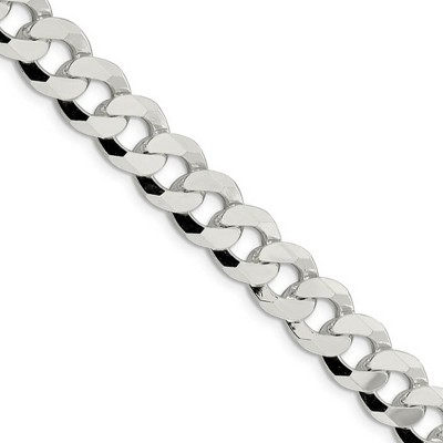 Black Bow Jewelry Men's 10.5mm Sterling Silver Solid Beveled Curb Chain Necklace