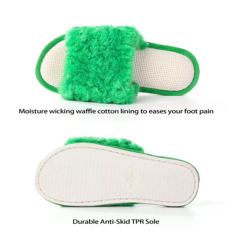 Women's Slip On Fuzzy House Slippers Open Toe Fluffy Plush Memory Foam Indoor Bedroom Slides, 4 of 8