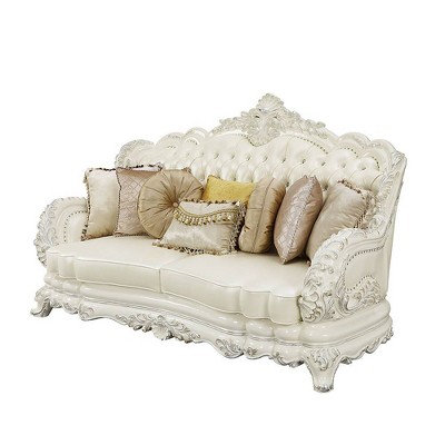 Adara White Tufted Camelback Sofa with Nailhead Trim