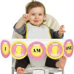 Big Dot of Happiness Pink Ducky Duck 1st Birthday Highchair Decor - I Am One - First Birthday High Chair Banner