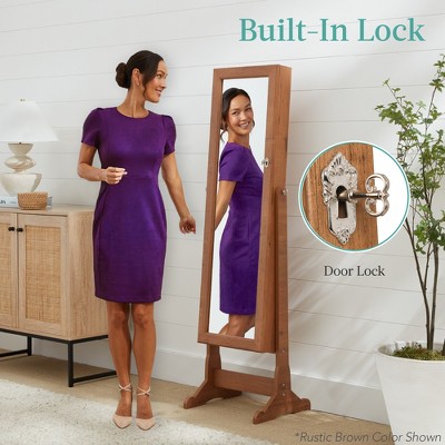 Black Rustic Full-Length Mirror Jewelry Armoire Cabinet