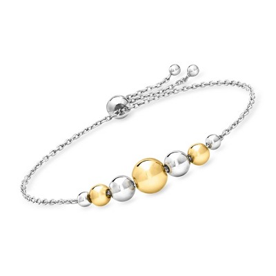 Ross-Simons Italian 3.5-8mm Sterling Silver and 18kt Gold Over Sterling Graduated Bead Bolo Bracelet Size