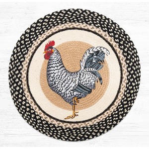 Earth Rugs Round Patch Tread – Rooster Print in Braided Jute, 27"x27" Country Farmhouse Rug Accent - 1 of 3