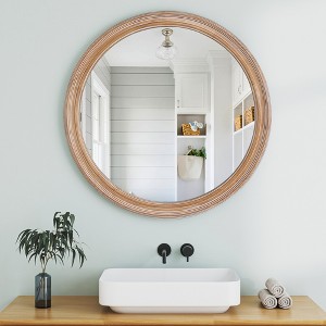 CIPACHO 27.5" Round Farmhouse Wall Mirror - Whitewash Wooden Edge, Decorative Mirror for Bathroom Vanity/Bedroom/Living Room - 1 of 4
