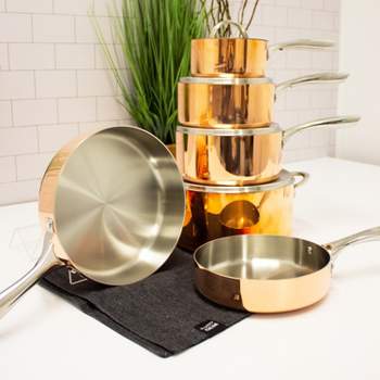 BergHOFF Ouro Gold 11 piece 18/10 Stainless Steel Cookware Set, Rose Gold  Handles, Metal Lids