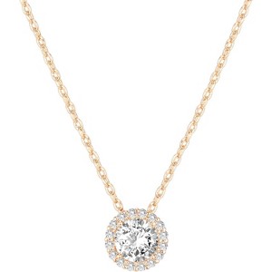 14K Gold Plated Solitaire Pendant Necklace with Halo, Adjustable Slider Chain for Women - 1 of 4