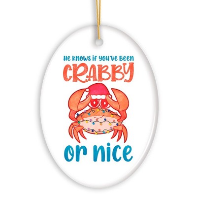He Knows if You’ve Been Crabby or Nice Funny Vacation Theme Ornament, Christmas in July Decor| OrnamentallyYou