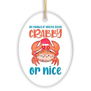 He Knows if You’ve Been Crabby or Nice Funny Vacation Theme Ornament, Christmas in July Decor| OrnamentallyYou - 1 of 4