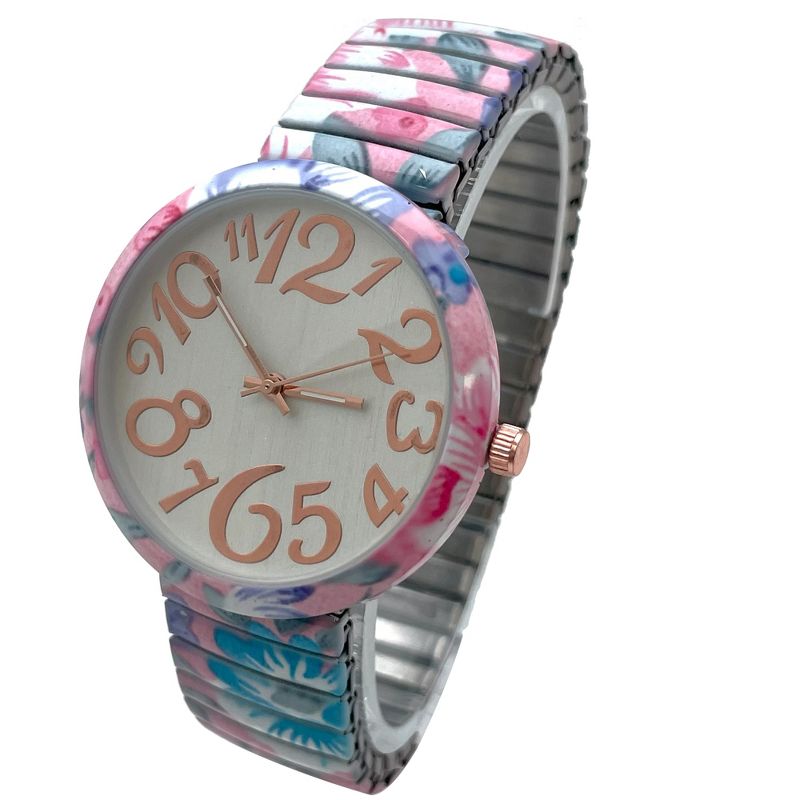 Olivia Pratt Big Dial Easy Reader Watch Floral Elastic Stretch Band Wristwatch Women Watch, 2 of 4