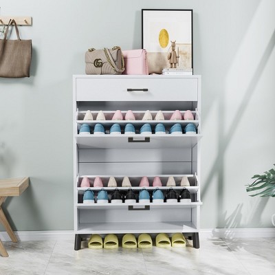32"Shoe Storage Cabinet for Entryway, Free Standing Shoe Organizer with 2 Flip Drawers,White