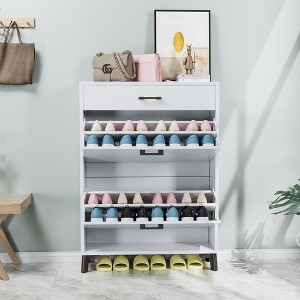 32"Shoe Storage Cabinet for Entryway, Free Standing Shoe Organizer with 2 Flip Drawers,White - 1 of 4