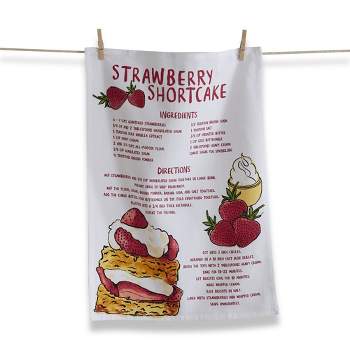 TAG Strawberry Shortcake Recipe on White Background Cotton   Kitchen Dishtowel 26L x 18W in.