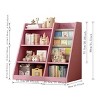 INFURNIC Decorative Bookshelf Kids Wooden Book Storage Children Bookcase with Sling Pockets for Nursery Playroom, Pink, 35.5"*15.8"*31.5" - 2 of 4