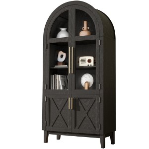 ChicFurnit Decorative Storage Cabinet Arched Bookcase with Glass Doors for Living Room Office, Black, 74.3"*36"*17.5" - 1 of 4