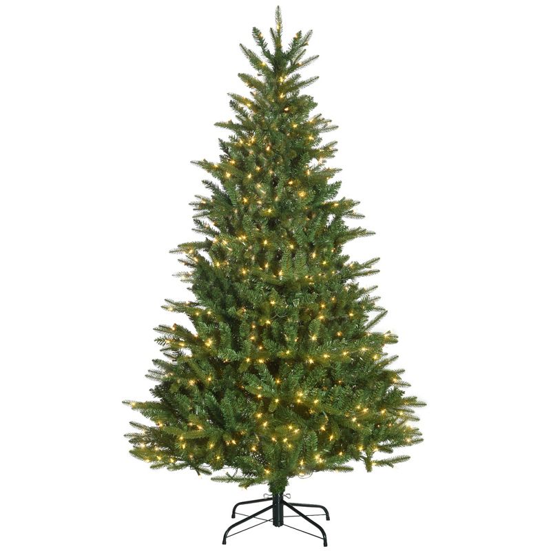 HOMCOM 6ft Prelit Artificial Christmas Tree Holiday Decoration with Warm Yellow Clear Lights, Auto Open, Wide Shape, Extra Bulb, 4 of 7
