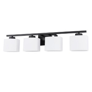 DORESshop 31 in. 4 Light Matte Black Modern Square Vanity Light for Bathroom, Bedroom, Hallway with Milk White Glass Shades - 1 of 4