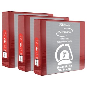 BAZIC Products® Slant D Ring View Binder with 2 Pockets, 3", Burgundy, Pack of 3 - 1 of 2
