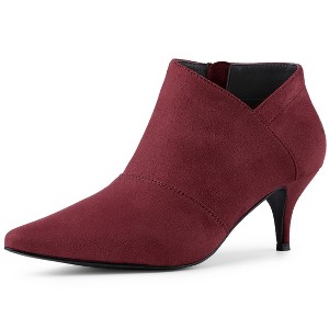 Allegra K Women's Pointed Toe Kitten Heel Cut-out Ankle Boots - 1 of 4