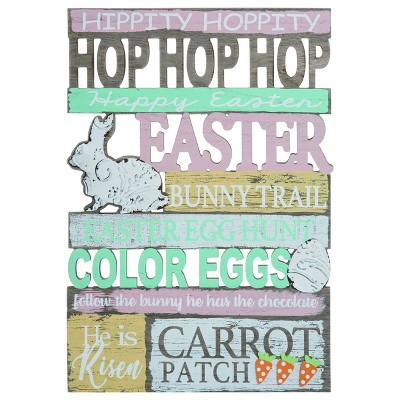 Transpac Wood 23.5 in. Multicolor Easter Hippity Hoppity Words Bunny Decor