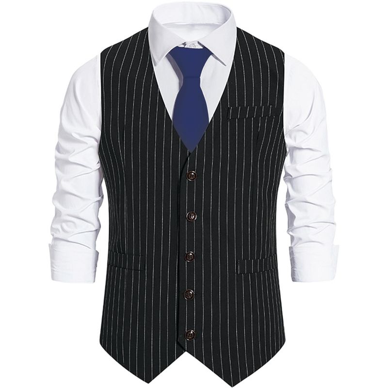 Lars Amadeus Men's Stripe Classic Slim Fit Business Formal Dress Suit Vest, 1 of 7