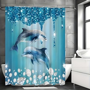Paaaawaters 1pcs Diamonds and Dolphins Shower Curtain Set - Luxurious Modern Design, Water-Repellent Curtain - 1 of 4