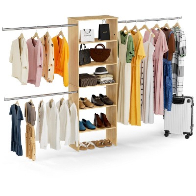 LOVMOR Wood Closet Organizer Starter Kit Tower with 3 Hang Rods