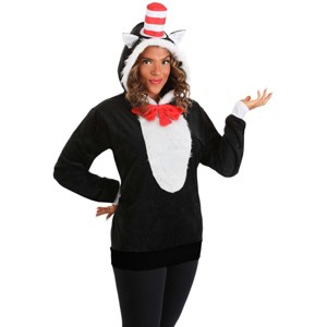 HalloweenCostumes.com Medium   Adult Cat in the Hat Hoodie Costume Top | Dr. Seuss Costumes, White/Black/Red - 1 of 4