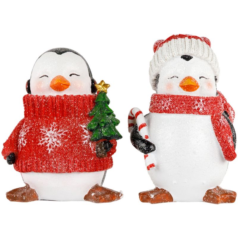 Northlight Set of 2 Cozy Glittered Penguins Christmas Figurines 6", 1 of 9